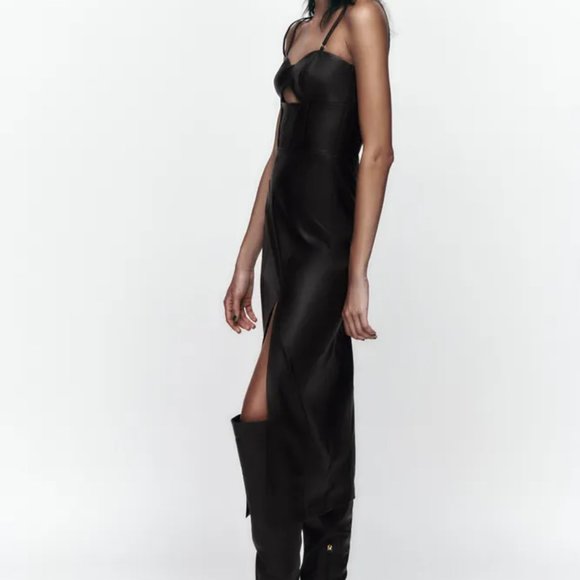 ZARA TOPSTITCHED FAUX LEATHER DRESS - Picture 7 of 8